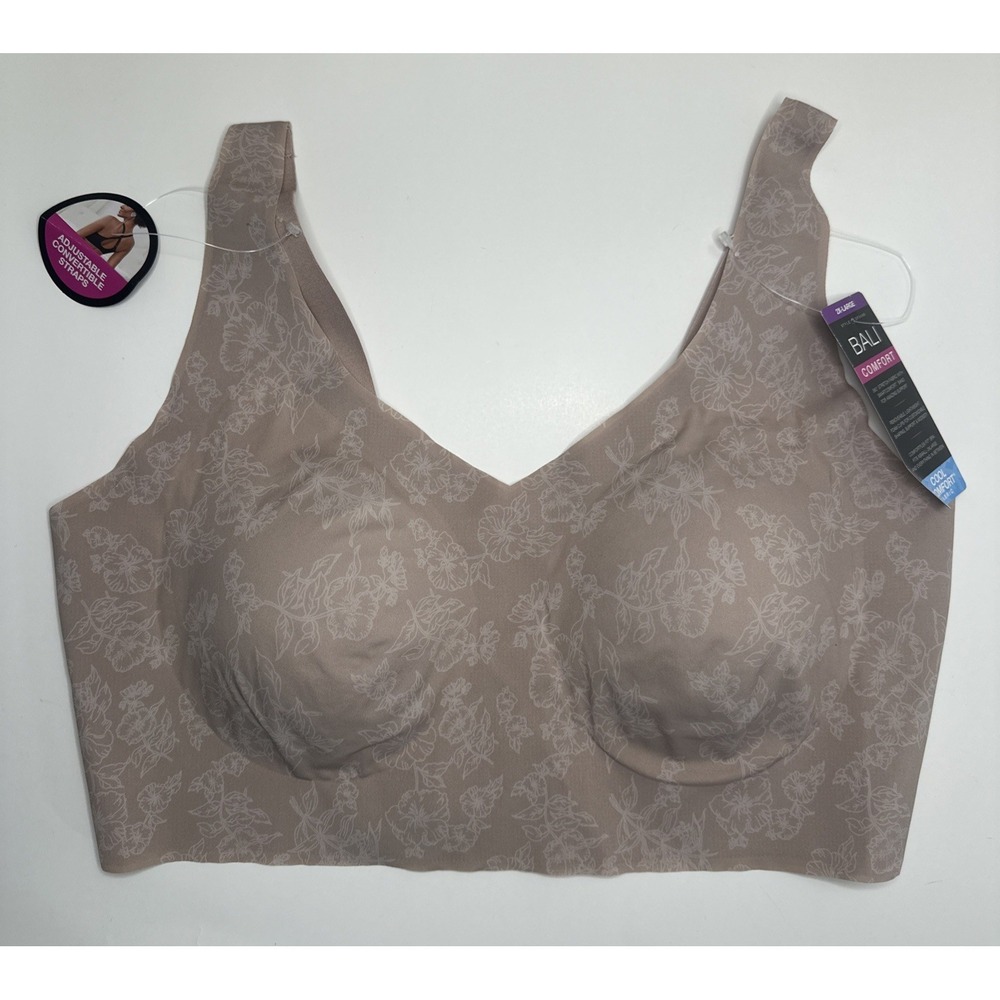 Bali Wirefree Bra Comfort Revolution Easylite Blush Gloss Floral 2XL DF3496 NEW